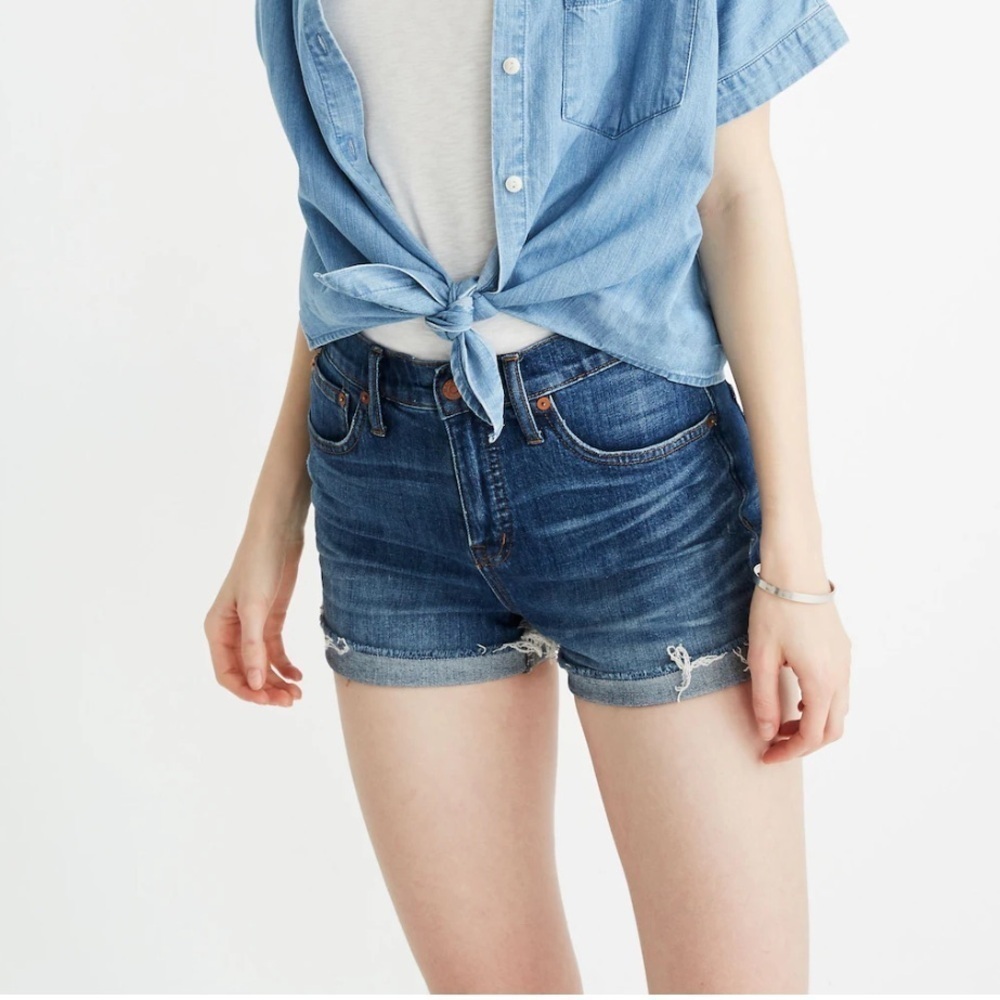 Madewell High-Rise Denim Shorts Cutoffs Raw Hems with Stretch - Size 28